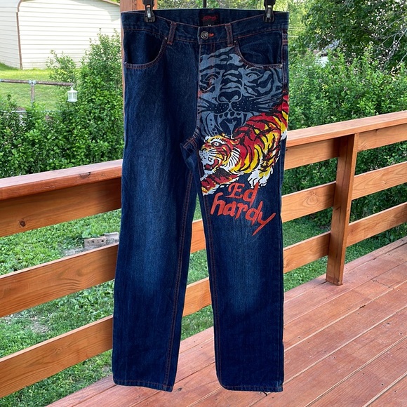 Ed Hardy Other - Kids Ed Hardy Tiger Print Jeans. Size 14 kids. Ed Hardy is embroidered on back.